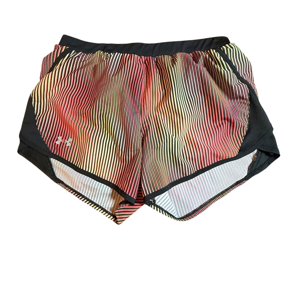 Under Armour Womens Fly By‎ HeatGear Striped Running Shorts Rainbow Black Medium